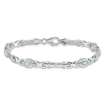 Rhodium Over 14k White Gold Blue Topaz Bracelet