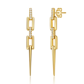 Pave CZ Drop Earrings In 14K Gold Over Sterling Silver
