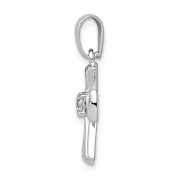 Rhodium Over Sterling Silver Cubic Zirconia Open Cross Pendant