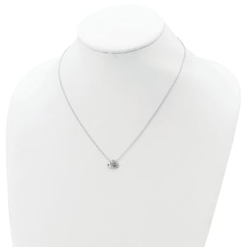 Rhodium Over Sterling Silver Polished and Beaded Cubic Zirconia Crown
with 2-inch Extension Necklace