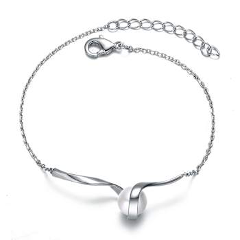 Pear Shape Freshwater Pearl Ribbon Cable Bracelet In Sterling Silver