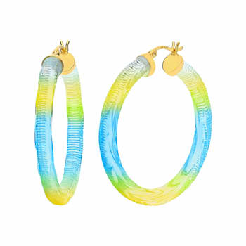 14K Yellow Gold Over Sterling Silver Painted Hoops in Blue and Yellow