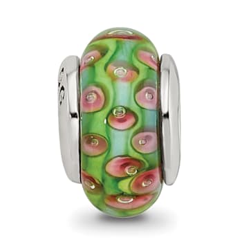 Sterling Silver Green Blue Hand-blown Glass Bead