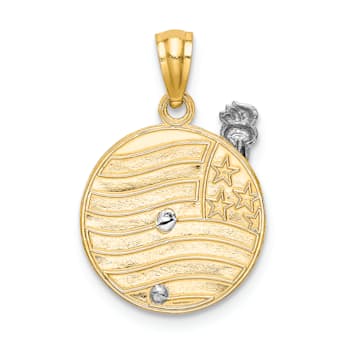 14k Yellow Gold and 14k White Gold Textured Lady Liberty on American
Flag Disk Pendant