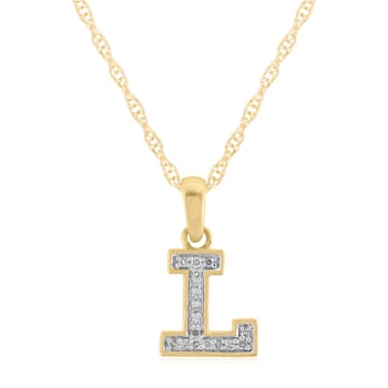 White Diamond Accent 10k Yellow Gold L Initial Pendant With 18” Rope Chain