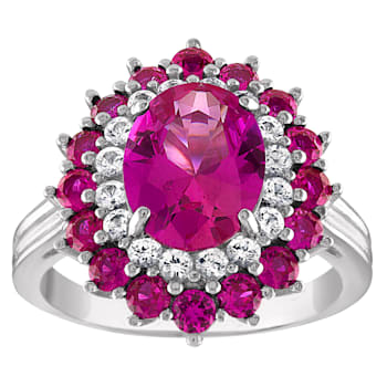 Sterling Silver Lab Created Pink Sapphire, Ruby and White Sapphire Ring 4.0ctw