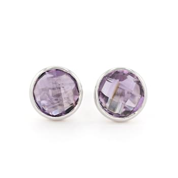 Purple Round Amethyst Sterling Silver Stud Earrings 5ctw