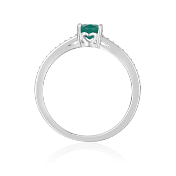 Emerald with Moissanite Accents Sterling Silver Ring, 0.85ctw