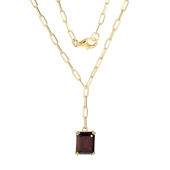 Red Garnet 18k Yellow Gold Over Sterling Silver Paperclip Necklace