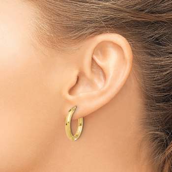 14k Yellow Gold 7/8" Polished and Diamond-Cut Hoop Earrings