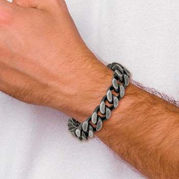 Stainless Steel Antiqued and Brushed 14mm Curb Link Bracelet