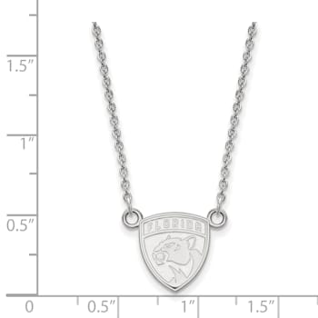 Rhodium Over Sterling Silver NHL LogoArt Florida Panthers Small Pendant Necklace