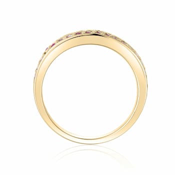 Ruby 14K Yellow Gold Over Sterling Silver Double Row Eternity Band Ring, 0.75ctw