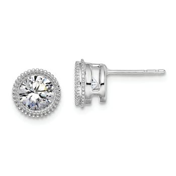 Rhodium Over 14K White Gold Round Beaded Bezel G H I True Light
Moissanite Earrings