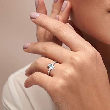 Aquamarine and Diamond 14K White Gold Ring 0.94ctw