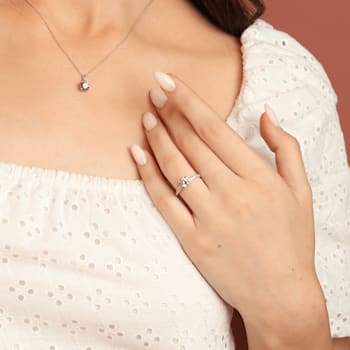 Lab Created Pink Sapphire with White Topaz Accents Rhodium Over Sterling
Silver Ring