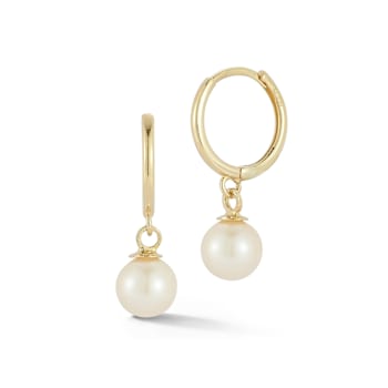 Bellissima Gold 14K Yellow Gold 6mm Freshwater Pearl Charm Huggie Hoop Earrings