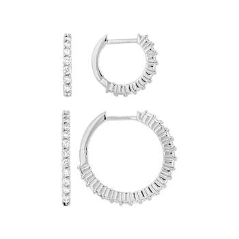 Lab-Grown Diamond Huggie And Hoop EarRing Set In PlatInum Over Sterling Silver