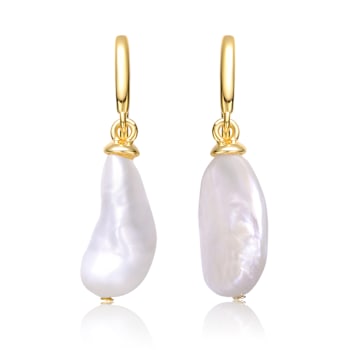 Pear Shape Freshwater Pearl Drop Earrings In 14K Gold Over Sterling Silver