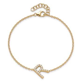 14k Yellow Gold Diamond Sideways Letter R Bracelet