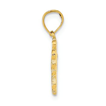 14K Two-tone Gold  Textured I Love (Heart) Butterfly Pendant