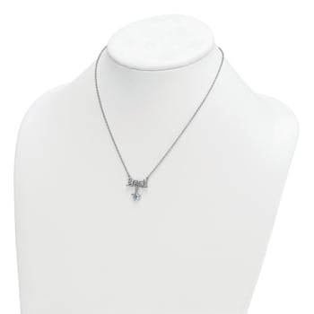 Rhodium Over Sterling Silver Blue Crystal Starfish Beach 16 Inch with 2
Inch Necklace