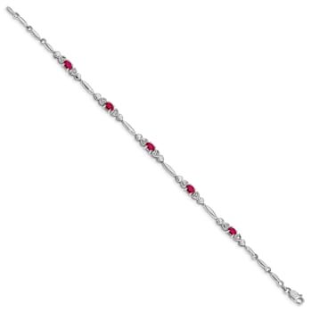 Rhodium Over 10k White Gold Diamond and Ruby Bracelet
