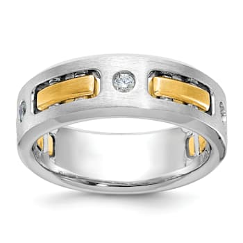 10K Two-tone Yellow and White Gold Men's Polished and Satin Diamond Ring 0.15ctw