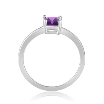 Rectangular Octagonal Amethyst Sterling Silver Solitaire Ring
