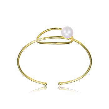 Pear Shape Freshwater Pearl Cuff Bracelet In 14K Gold Over Sterling Silver