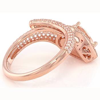 Morganite And White Zircon Ring In 18K Rose Gold Over Sterling Silver 1.70ctw