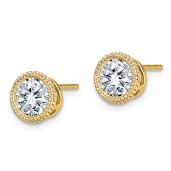 14K Yellow Gold Round Beaded Bezel G H I True Light Moissanite Earrings