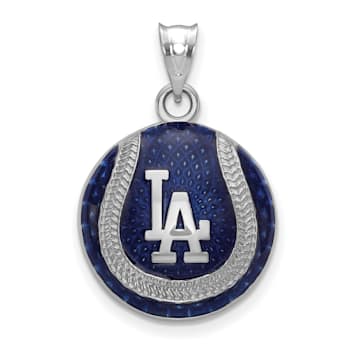 Rhodium Over Sterling Silver MLB LogoArt Los Angeles Dodgers Enameled Pendant