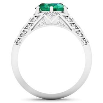2.45ctw Green Emerald and Diamond 14K White Gold Halo Ring