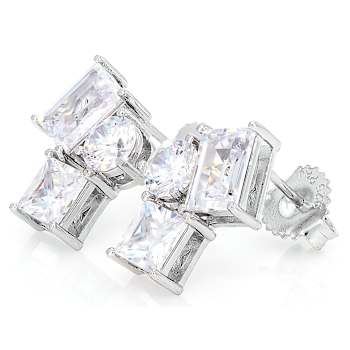 Mixed Geometric CZ Drop Earrings In Sterling Silver