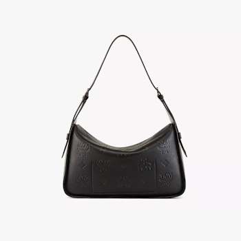MCM Medium Aren Shoulder Bag with Monogram Leather in Black Handbag