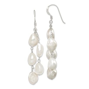 Sterling Silver Polished Freshwater Cultured Pearl 2-Strand Dangle Earrings