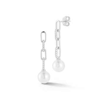 Rachel Zoe Freshwater Pearl and CZ Paperclip Link Dangle Earrings in
Rhodium Over Sterling Silver