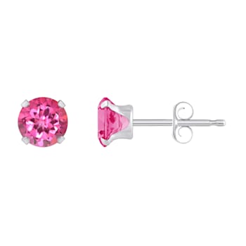 5mm Round Pink Topaz Rhodium Over 10k White Gold Stud Earrings