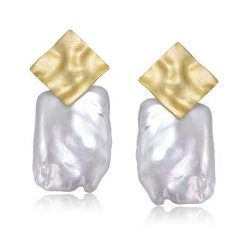 Freshwater Pearl Pear Shape Drop Earrings In 14K Gold Over Sterling Silver