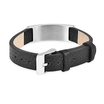Mens Black Leather, Stainless Steel and Enamel Bracelet