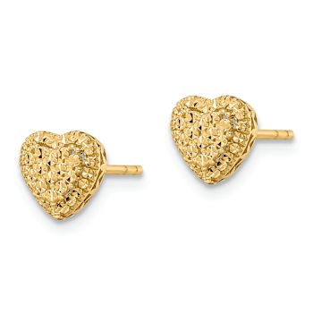 14k Yellow Gold Polished Diamond-Cut Heart Stud Earrings