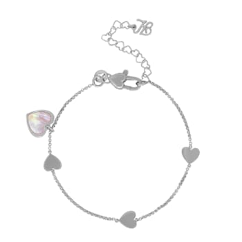 Heart Shape Pink Mother-Of-Pearl Sterling Silver Heart Station Bracelet