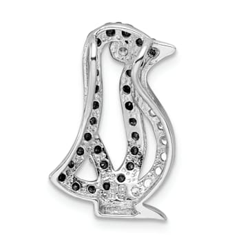 Rhodium Over Sterling Silver Black and White Cubic Zirconia Penguin
Chain Slide