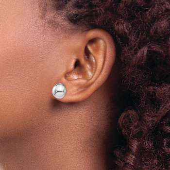 Rhodium Over 14k White Gold 10mm Half Ball Earrings
