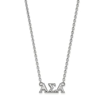Rhodium Over Sterling Silver LogoArt Alpha Sigma Alpha Medium Pendant Necklace