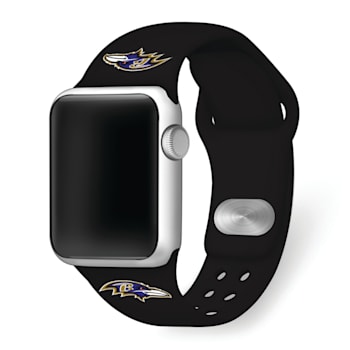 Gametime Baltimore Ravens Black Silicone Band fits Apple Watch (42/44mm
M/L). Watch not included.