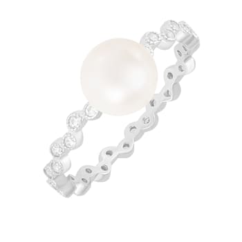 White Cultured Freshwater Pearl Rhodium Over Silver Ring