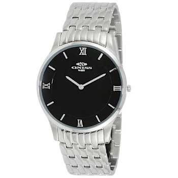 Oniss Men's Rustic Black Dial, Stainless Steel Bracelet Watch