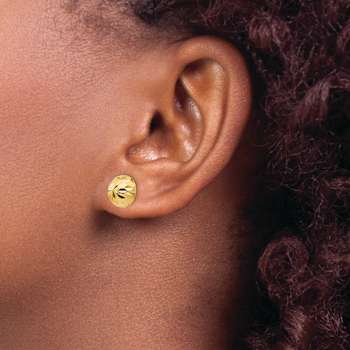 14k Yellow Gold Polished and Diamond-Cut 9mm Button Earrings